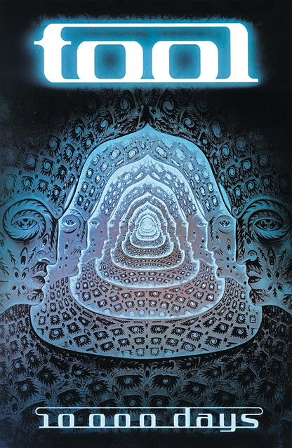 Tool – 10,000 Days poster featuring the blue layered figure from the 10,000 Days design with glowing Tool lettering